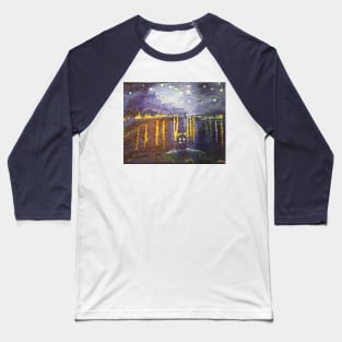 Starry Tardis on the Rhone Baseball T-Shirt